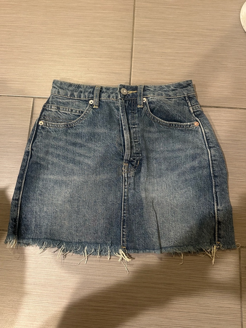 Free People Denim Frayed Hem Mini Skirt - Blue
